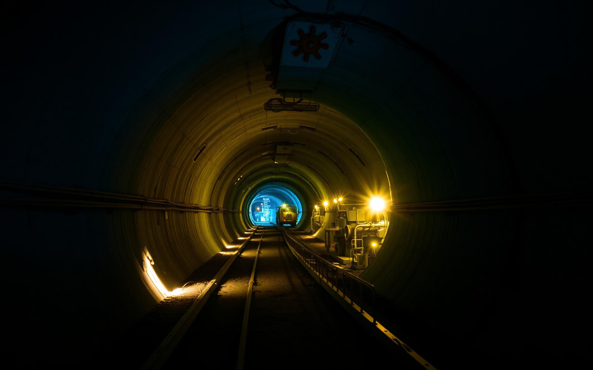 Túnel de mina subterránea iluminado